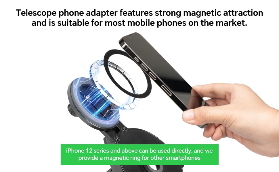 FANAUE Telescope Phone Adapter, Spotting Scope Smartphone Phone Mount for Binoculars Monocular Microscope, Magnetic Cell Phone Digiscoping Holder for Camera Photography