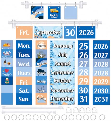 96 Cards Classroom Bulletin Board Decorations Set for Teachers,Flip Calendar with Holder for Classroom,Adjustable Calendar,Preschool Elementary Home Decor Supplies（Ocean Sea） - style: Ocean Sea
