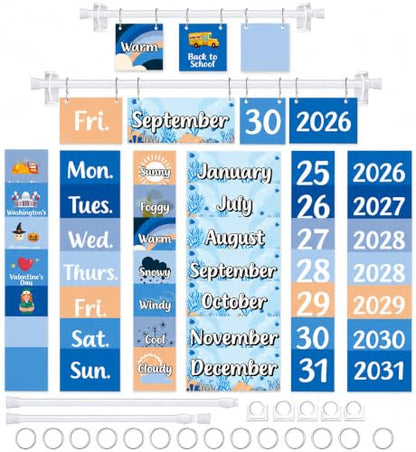 96 Cards Classroom Bulletin Board Decorations Set for Teachers,Flip Calendar with Holder for Classroom,Adjustable Calendar,Preschool Elementary Home Decor Supplies（Ocean Sea） - style: Ocean Sea