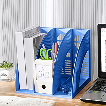 Marte Vanci Magazine File Holder Book Desktop Organizer Plastic Storage Sturdy Vertical 3 Section Folder Blue - color: Blue 3 Section