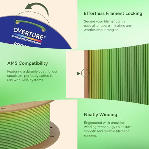 OVERTURE Rock PLA Filament 1.75mm, Marble PLA, 1kg Wetland Green - color: Natural-wetland Green