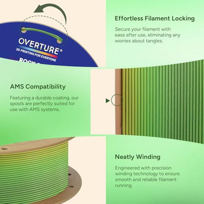 OVERTURE Rock PLA Filament 1.75mm, Marble PLA, 1kg Wetland Green - color: Natural-wetland Green