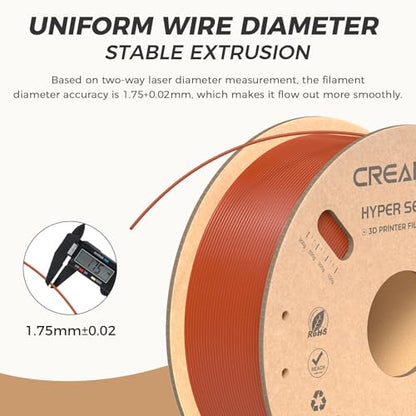 Official CREALITY Hyper PLA Filament 1.75mm, High Speed PLA 30-600mm/s Rapid 3D Printer Filament, Dimensional Accuracy +/-0.02mm, Fit Most FDM 3D Printers, 1KG(2.2lbs) Spool Burnt Orange - color: Burnt Orange