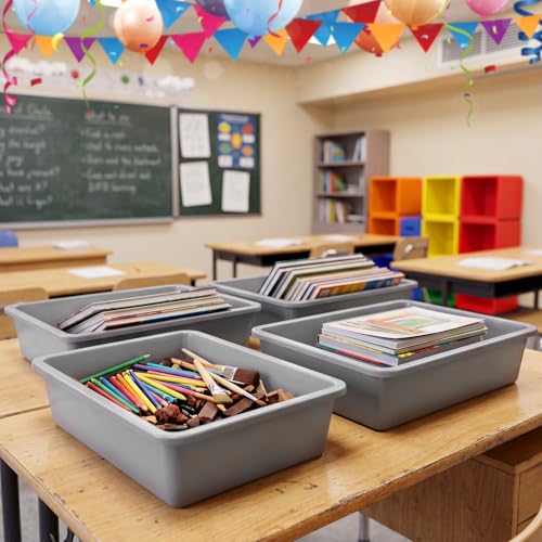 Hoteam 10 Pack Flat Bins Paper Trays,Gray,13.78 X 9.84 X 3.15 Inch - color: Gray, size: 13.78 x 9.84 x 3.15 Inch