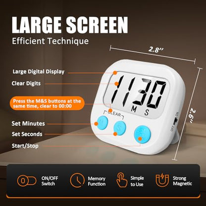 AOUCE Digital Kitchen Timers for Cooking, Timer for Kids 2 Pack White - color: White