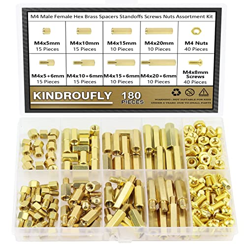 180 Pieces M4 Male Female Hex Brass Standoffs Spacers Screws Nuts Kit, Kindroufly Brass Standoffs Assortment Kit for PCB Motherboard - size: M4 Brass Standoffs
