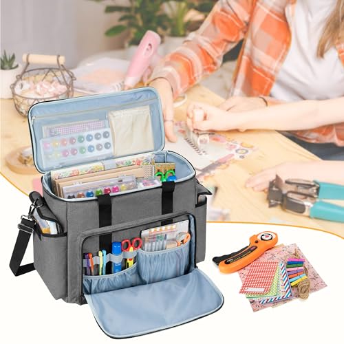 Trunab Scrapbook Bag with Laptop Sleeve & Pockets, Craft Organizer Tote - color: Grey