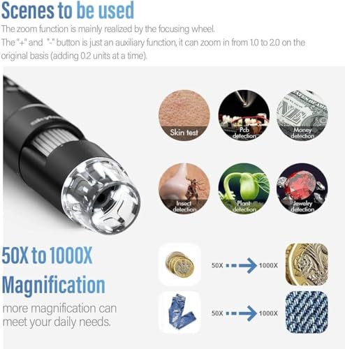 Digital Microscope, Skybasic 50X-1000X Magnification Portable Handheld Microscopes with Adjustable Stand HD USB Microscope Camera Compatible with iPhone Android Windows Mac Computer