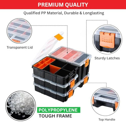 Andalus Tools Organizer Box, Small Parts Storage Multi-Compartment Portable Hardware Organizer Removable Plastic Dividers for Screws, Nuts, Bolts, Nails – Orange (4 Set, 12.2" x 9.1" x 7") - size: 4 Set, 12.2" x 9.1" x 7"