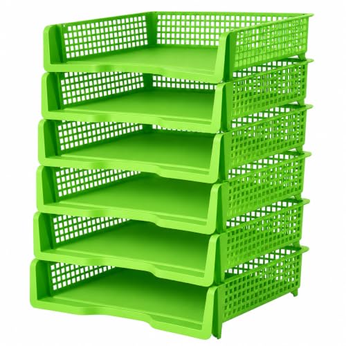 6 Pcs Green Turn in Trays Classroom, Stackable Paper Bins for Classroom, 13x9x2.8 inch Plastic Baskets Desktop Organization System Office (Green) - color: Green