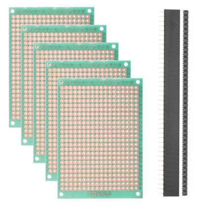 5Pcs 7x5cm PCB Prototype Board w 40-Pin Headers, Green - size: 7x5cm(2.54mm Pitch/1.3mm T)