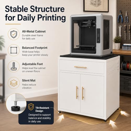 3D Printer Cabinet, Big Sturdy 3D Printer Stand Table with Filament Storage (DK-White) - color: DK-White