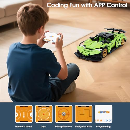 IQKidz STEM Building Blocks Kit for Kids - 2 in 1 Remote Control Race Car and Robot Toy, Great Gift for Boys, Teens Age 6 7 8-12+ Year Old Who Love Engineering and RC Sports Car Toys - style: Green Race Car