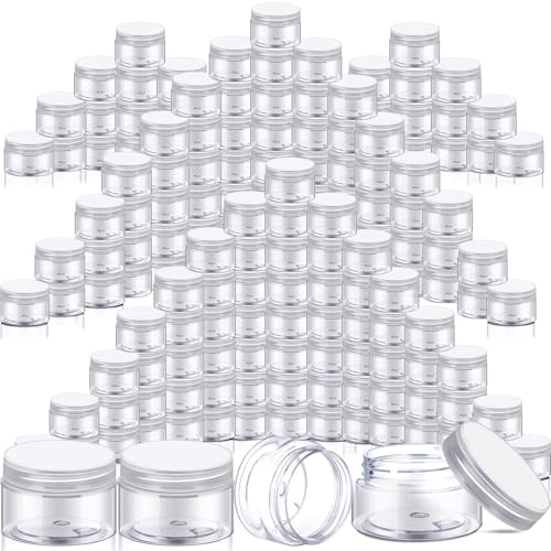 SATINIOR 100 Pcs Plastic Jars with Lids Small Containers Lids Wide Mouth Small Plastic Containers for Lotion Cream Rhinestones Body Butters Travel Storage(2 oz,Clear) - color: Clear, size: 2 oz