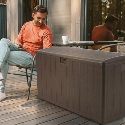 Plastic Development Group Outdoor Deck Box, Soft Close, Java, 130 Gal - color: Java Brown, size: 130 Gallon, Soft Closure