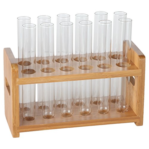 Lily's Home Bamboo Test Tube Vial Shot Glasses Holder Rack, Great as Pen Stand, Made from Bamboo with Built-In Handle, Rack Only, Glass Tubes NOT Included, 12 Tube Capacity (7/8" (22mm') Holes) - size: 12