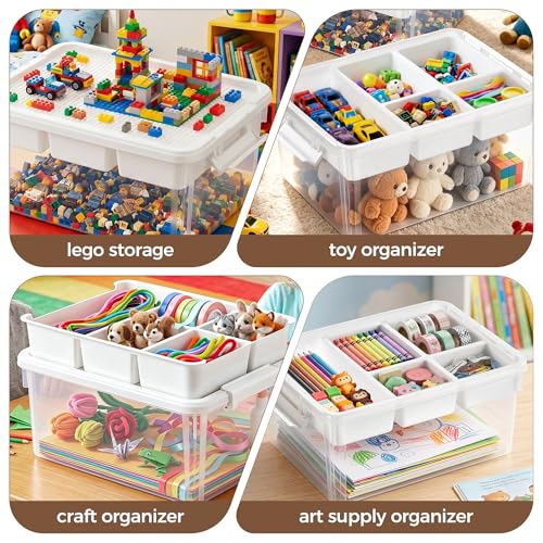 Citylife 17QT 2-Pack Toy Organizer Craft Storage Buildable Lid Movable Tray - size: 2 Packs-17 QT