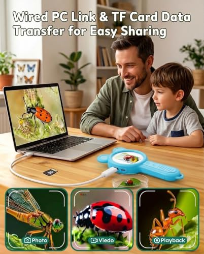 Kids Microscope Autofocus Magnifier STEM Gifts Toys for Ages 4-12 - color: Pink-panda ear