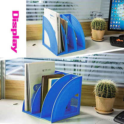 Marte Vanci Magazine File Holder Book Desktop Organizer Plastic Storage Sturdy Vertical 3 Section Folder Blue - color: Blue 3 Section