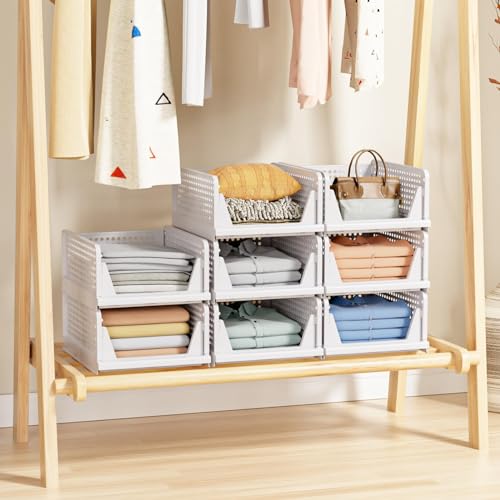 caktraie 5 Pack Stackable Closet Storage Basket - Stackable Storage Bins - size: 5 Pack White