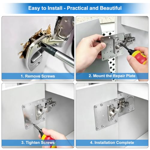 6Pcs Cabinet Hinge Repair Plate, Stainless Steel Hinges Fixing Plates Kit