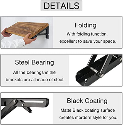 Folding Shelf Brackets - 8 inch 4Pcs Heavy Duty Metal Collapsible Shelf Bracket, DIY Wall Mounted Foldable Shelf Bracket, Space Saving for Bench Table - size: 8 Inch- 4 Packs