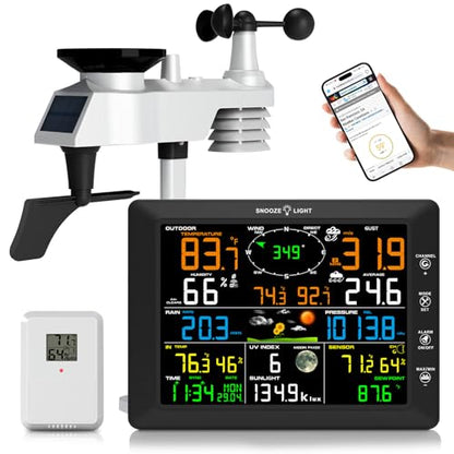 14-in-1 Wi-Fi Weather Station, 8.07" Color Display, Weather Stations with Rain Gauge, Wind Speed/Direction, Temperature, Humidity, Barometer, UV, Forecast for Home, Garden, and Backyard