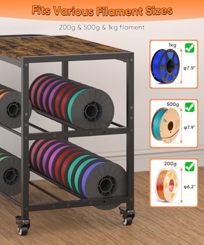 2-Tier 3D Printer Filament Storage Rack with Stand & Wheels, Black - color: black, size: 2-tier