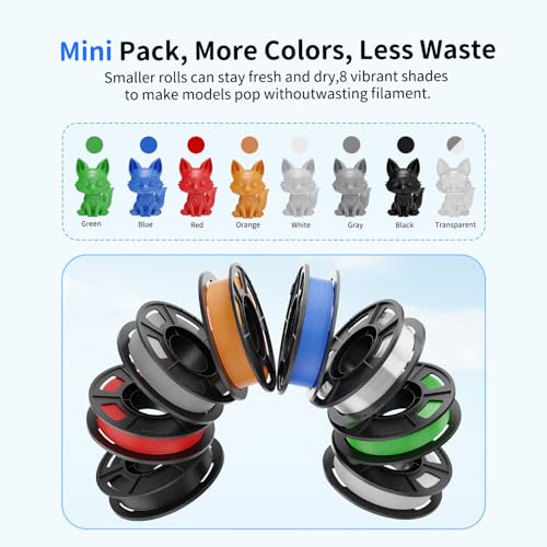 CREALITY 250g PETG Filament Bundle, 8 Colors Total 2kg, 1.75mm 3D Printer PETG Filament, Perfect for Small Project and Children Creation, Black+White+Grey+Tansparent+Red+Blue+Green+Orange - color: 2kg Black+white+grey+transparent+red+blue+green+orange (8-