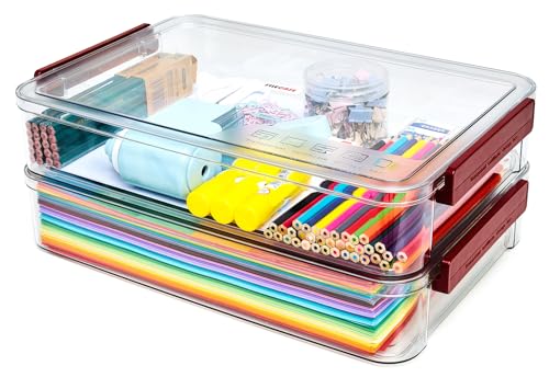 CATOOMUU 2-Pack 9x13 Clear Plastic Project Case Stackable Storage Box - color: Large-Red-2-Pack