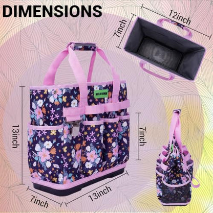 MELOTOUGH 12-Pocket Garden Tool Bag with Hard Bottom, Garden Tote, Purple - color: Purple Flower