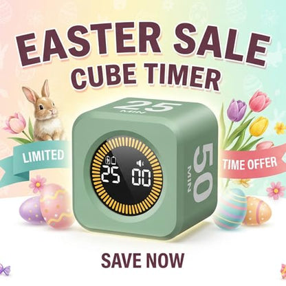 KADAMS Pomodoro Cube Timer Productivity Visual Timer - 5/10/25/50 Min Rotating Countdown (1, Green) - color: Green