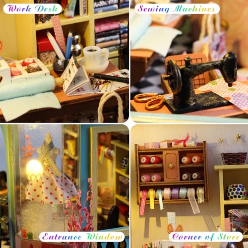 DIY Miniature House Kit, Book Nook Kit with LED Light, 3D Wooden Puzzle Bookshelf Decor Building Kit, Birthday Gifts for Family & Friends - color: Tailor Shop