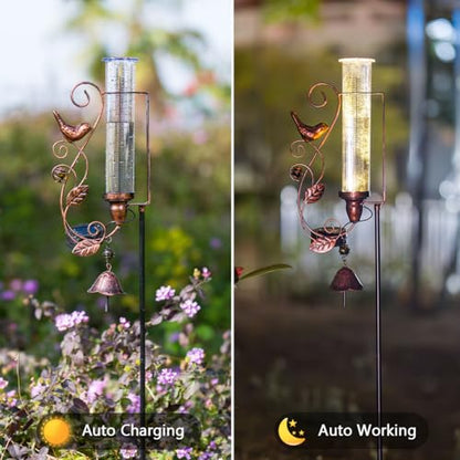 Solar Rain Gauge Outdoor, 7 Inch Tube Hummingbird Rain Gauges - color: Hummingbird