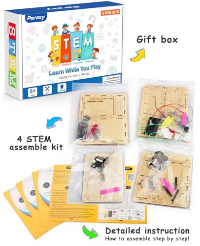 Poraxy 4 Set STEM Kits for Kids Ages 8-10 10-12, Toys for Ages 8-13, Music Box, Robot 3D Puzzle Educational Science Building Projects Crafts, Birthday Gifts for Boys Girls 7 8 9 10 11 12 13 Year Old