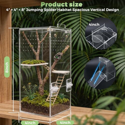 Jumping Spider Enclosure 4" x 4" x 8" Fully Assembled Acrylic Habitat Kit