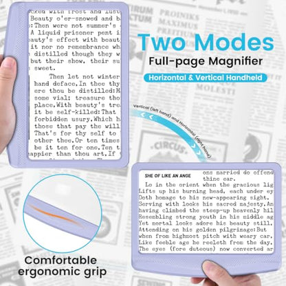 Rechargeable 5X Magnifying Glass for Reading, Large Bright Full Page Magnifier with Light, Handheld LED Dimmable Lighted, Lightweight Book Magnifier for Reading Small Prints Seniors - Purple - color: Purple