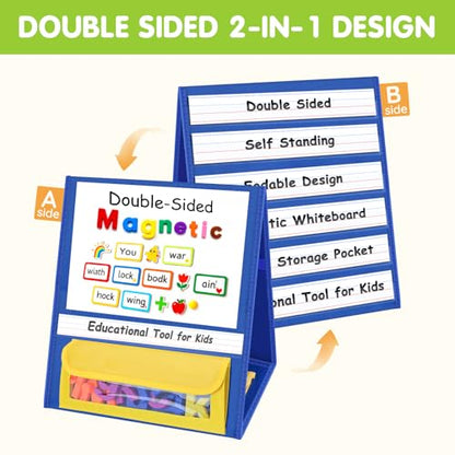 EAMAY Magnetic Desktop Tabletop Stands Pocket Chart Foldable Small Dry Erase Board Classroom Tool for Kids Education (12W*15L, Magnetic) (Pack of 3) - color: Magnetic, size: 12"W x 15"H (Pack of 3)