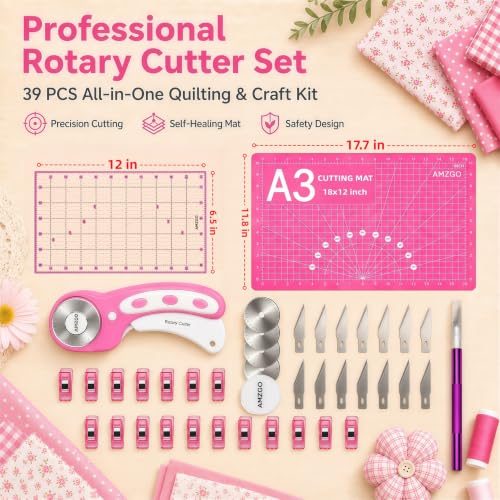 Rotary Cutter Set, 45mm Fabric Cutter - color: Pink