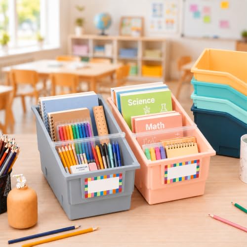 6 Pack Picture Book Bins with Dividers for Classroom, Boho - color: Boho