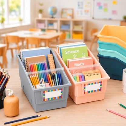 6 Pack Picture Book Bins with Dividers for Classroom, Boho - color: Boho