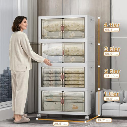 UAMFURI Stackable Storage Bins, 1440QT Collapsible Drawers with 2 Lids - color: White-175QT, size: 8Pack with 2 top lids