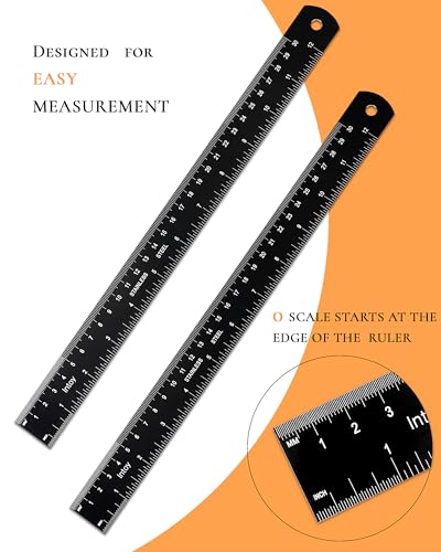 Metal Ruler 12 Inch 2 Pack, 30cm Stainless Steel Metric Ruler for Architects & Engineering, Professional Zero Start Straight Edge Ruler, Easy to Read Black Rule with Laser Etched Scales