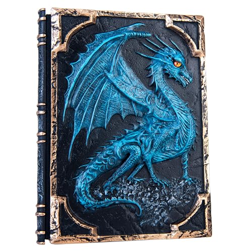 Handmade Flying Dragon Embossed Journal,Resin Engraving Notebook,Lined Paper,Hardcover Travel Notepad for Writing,Sketchbook,Collection,Gift,Decoration Diary for Man Woman A5 Size (New blue flying dragon) - color: New blue flying dragon