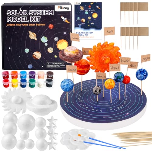 Pllieay Solar System Model Kit, Includes Foam Cylinder, Mixed Sized Foam Balls, Planetary Track Sticker and Bamboo Sticks for Kids School Science Projects - style: Solar System Model Kit