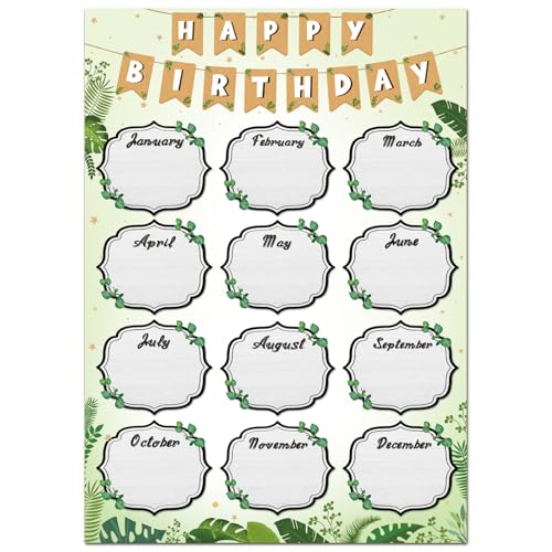 HEYINSHEN Birthday Chart for Classroom Decor Greenery Birthday Poster Chart - color: Green