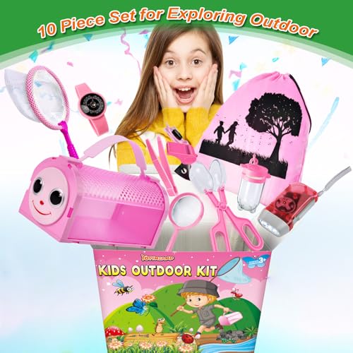 Bug Catcher Kit & Outdoor Explorer Kit for Kids, 10 Pcs Bug Catching Kit - color: Pink
