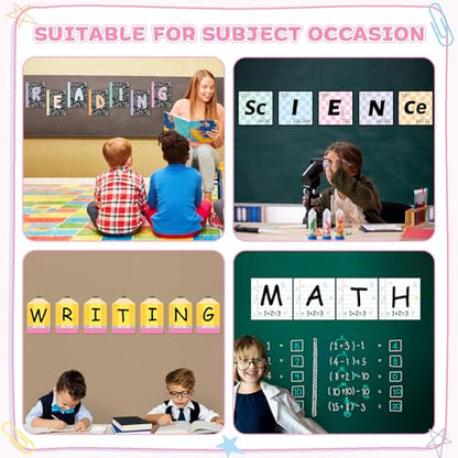 23 Pcs Core Subjects Bulletin Board Decorations Science Reading Math Writing Banner Core Subjects Bulletin Board Composition Subject Label Cutouts for Back to School Teacher Classroom Decoration