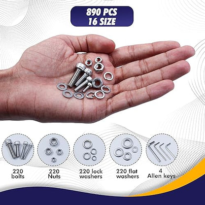 880 Pcs Metric Socket Head Cap Screws Kit, 304 Stainless Steel