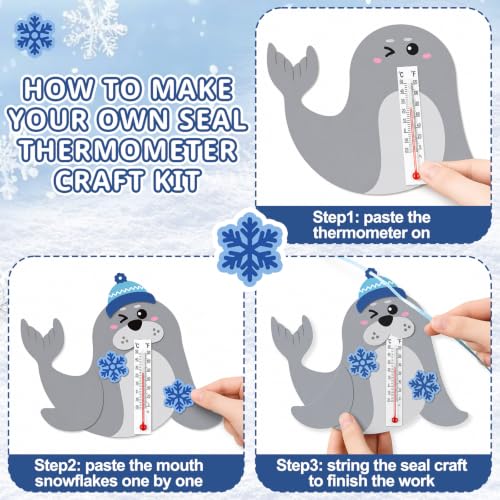 Mootycapa 18 Sets Winter Seal Crafts with Glass Thermometers Bulk - style: Seal